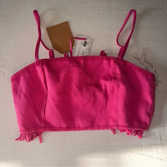 Main Strip Hot Pink Studded Fringe Crop Top - Picture 11 of 11